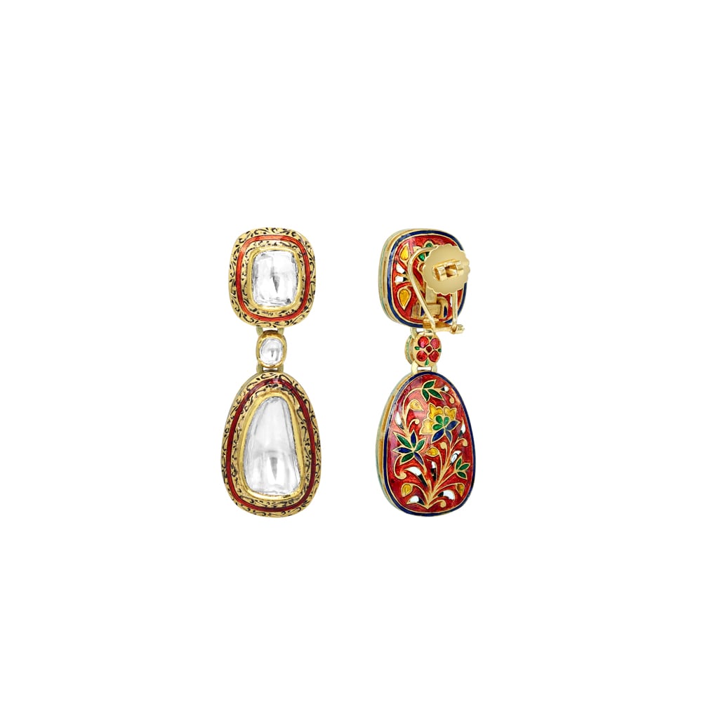 Uncut Diamond Polki Earrings with Red Enamel